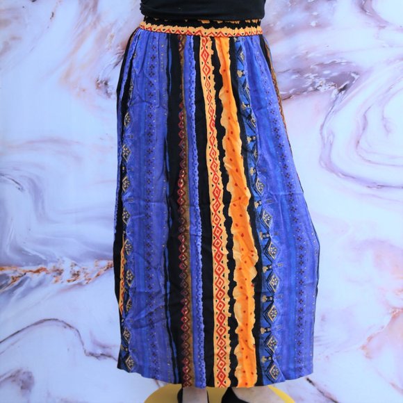 Vtg 90s Funky Graphic High Rise Midi Skirt Sz M - Picture 1 of 8